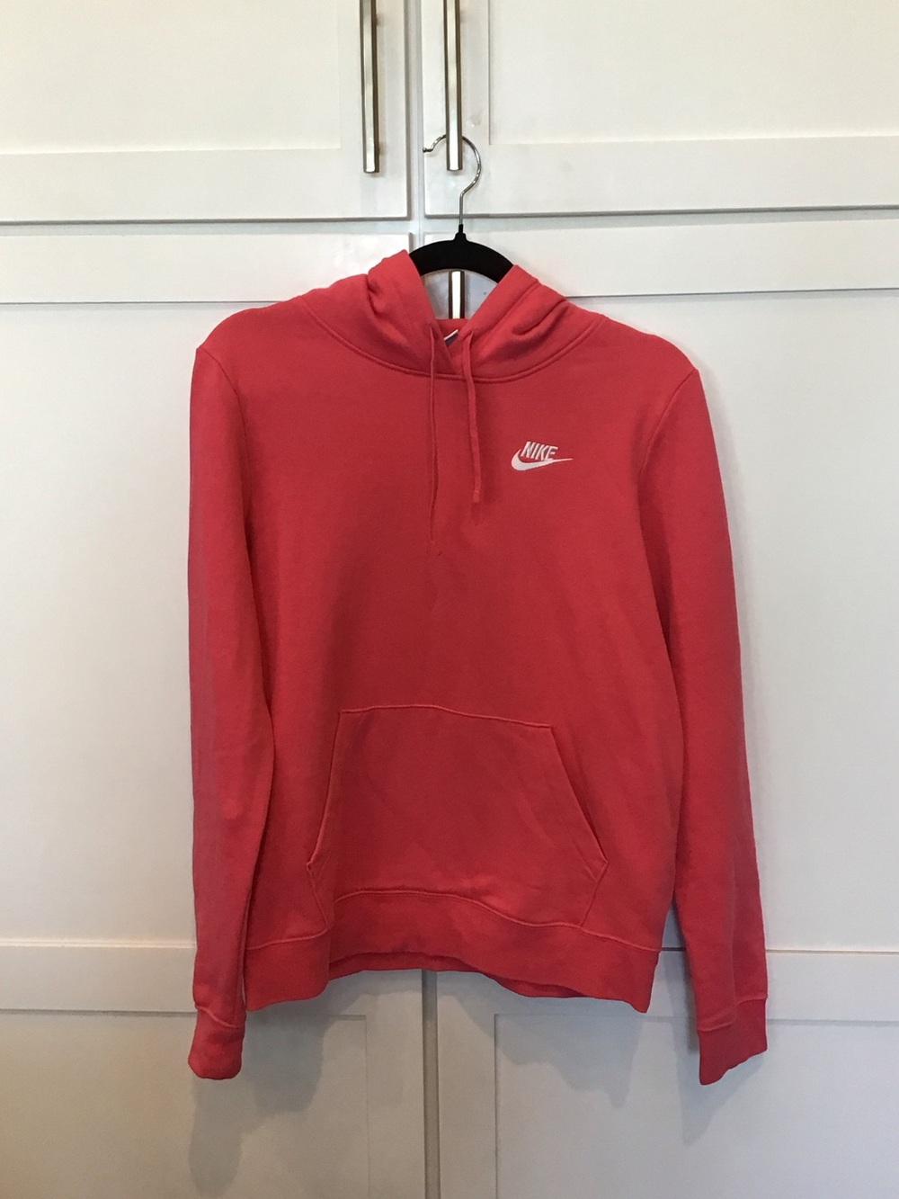 Nike Coral Pink Pullover Hoodie with White Swoosh